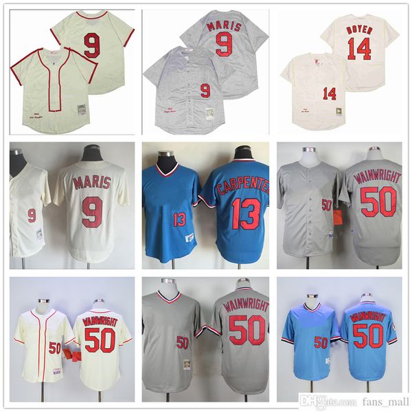 

man mitchell and ness baseball jersey vintage 9 roger maris jersey 50 adam wainwright 13 matt carpenter 14 ken boyer stitched breathable spo, Blue;black