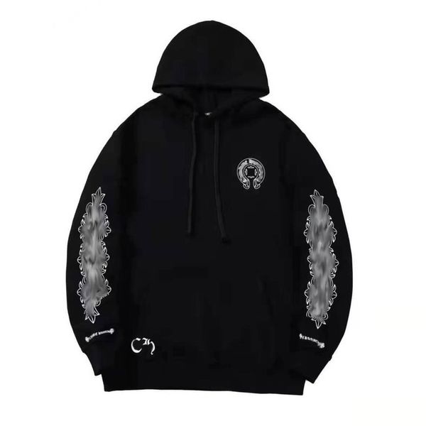 

luxury classic men's sweatshirts ch designer hoodie fashion men women horseshoe sanskrit loose zipper jacket pullover hooded coat swea, Black