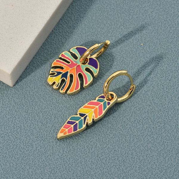 

s3155 fashion jewelry colorful enamel leaves dangle earrings, Silver