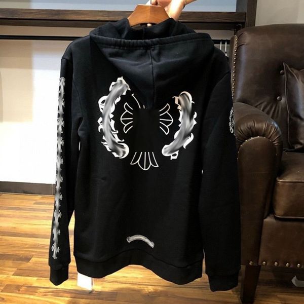 

luxury men's classic sweatshirts brand ch designer hoodie fashion men women horseshoe sanskrit loose zipper jacket pullover hooded coa, Black