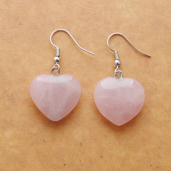

natural rose quartzs beads stone dangle & chandelier earrings for women romantic heart shaped pendant hanging earring fashion jewelry r3289, Silver