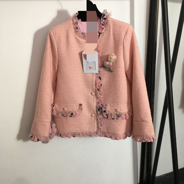 

811 2022 autumn coats womens jackets wool tweed crew neck long sleeve pink luxury button womens clothes meiyi, Black