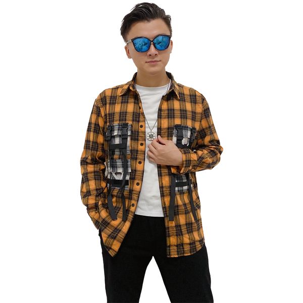 

2022 designer men's shirt versatile plaid shirt classic men and women with the same couple luxury 4 pockets of hip-hop casual shirts ou, White;black