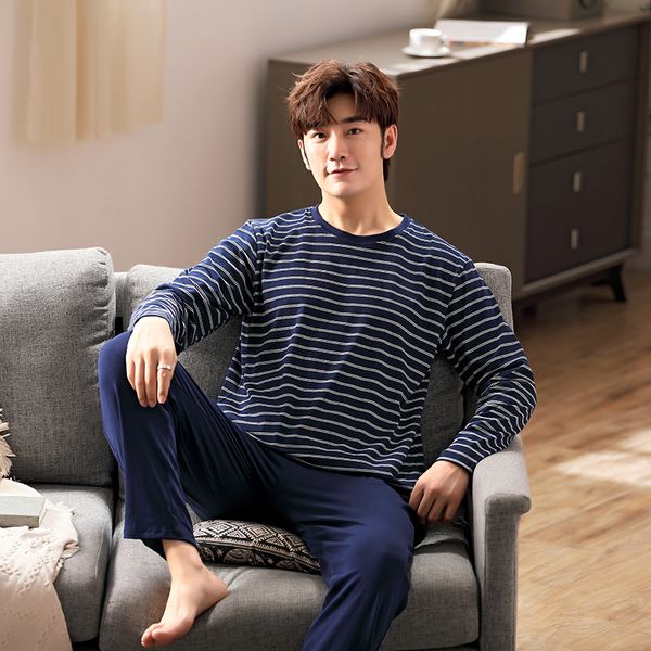 

men's sleepwear pajamas sets men striped full cotton cartoon fashion male long sleeve sleepwear suit 2 piece casual spring home lounge, Black;brown