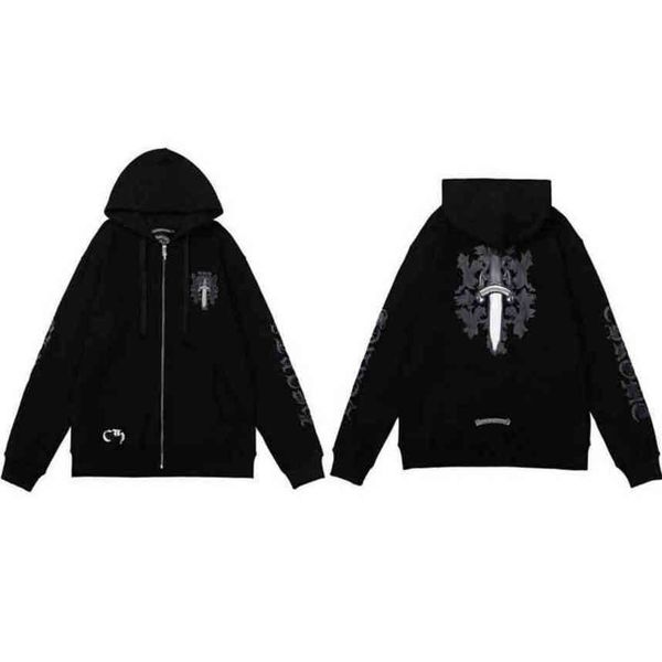 

fleece sweatshirts men's hoodies luxury classic ch fashion men woman designer horseshoe sanskrit cross pullover hooded zipper sweater, Black