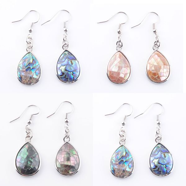 

new zealand natural abalone shell dangle earrings teardrop shaped beads hook pendants earring jewelry br330, Silver