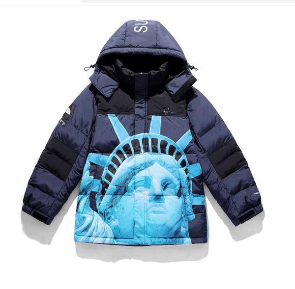 

down designer puffer mens jacket women men standcollar parkas winter outerwear statue of liberty casual warm jacket coat outwear hip hop str, Black