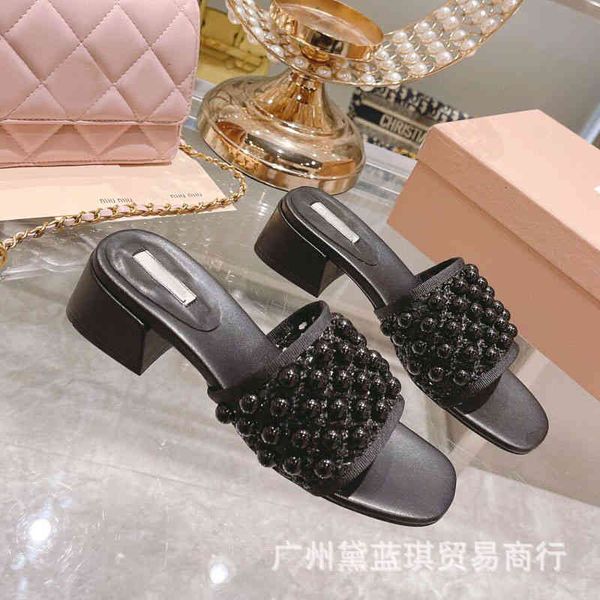 

fishing slippers summer net hollow woven hand sewn pearl round head open toe one-line fairy style r403 veh8, Black