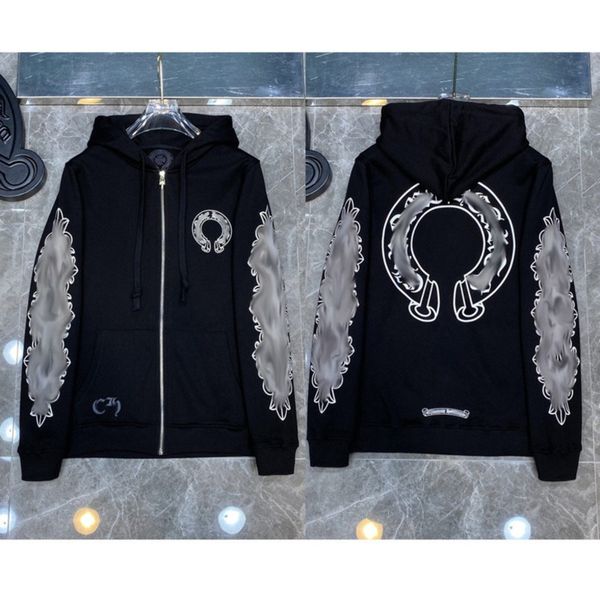 

fashion men's luxury sweatshirts classic ch brand hoodie hooded designer horseshoe loose zipper jacket pullover coat women sweatshirt, Black