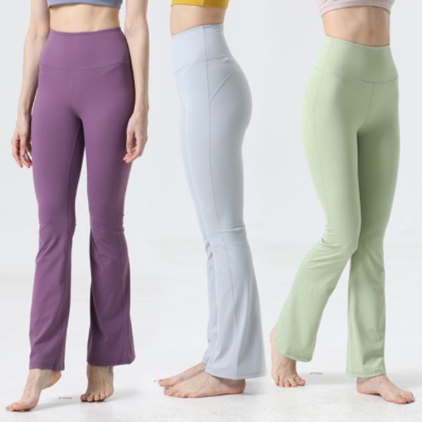 

women's tracksuits yoga outfits solid color sports shaping high waist tight flared fitness tidal current lu sportswear womens nine poin, Gray