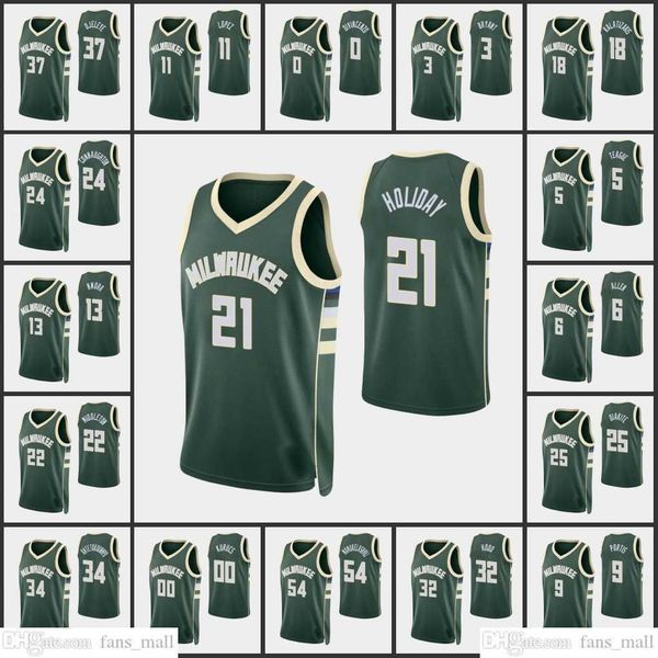 

screen print 75th anniversary basketball jerseys giannis antetokounmpo jrue holiday bobby portis brook lopez khris middleton diamond custom, Black