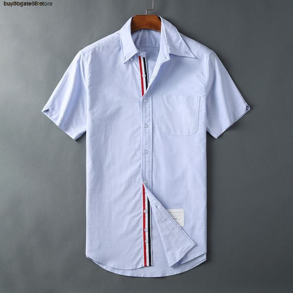 

mm1d men's casual shirts thom bro fashion brand oxford spinning short sleeve inner placket webbing new white unisex, White;black