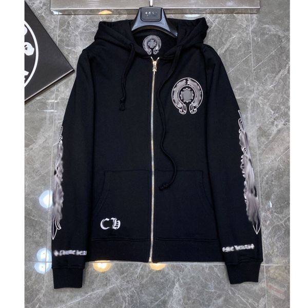 

men's fashion luxury sweatshirts classic ch brand hoodie loose zipper jacket pullover hooded designer horseshoe sanskrit coat women sw, Black