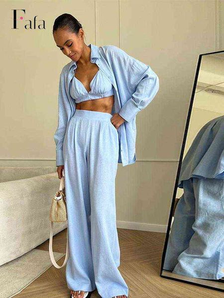 

women's tracksuits women cotton linen 3 pieces set casual long sleeve shirt underwear loose pants suit 2022 autumn office lady elegant, Gray