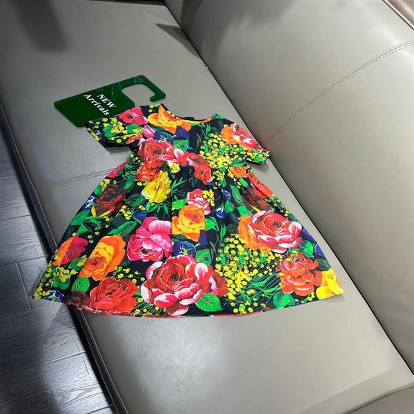 

kids girls dresses summer baby girl flowers print dress green children birthday clothing229g, Red;yellow