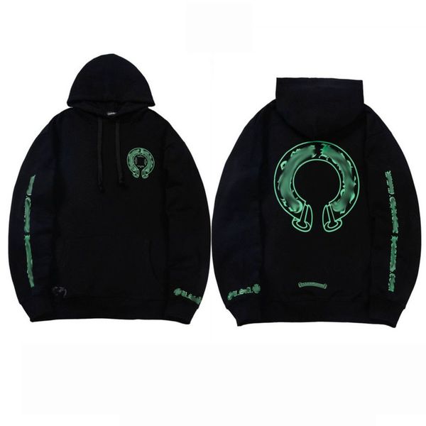 

classic luxury men's sweatshirts brand ch designer hoodie fashion men women horseshoe sanskrit loose zipper jacket pullover hooded coa, Black