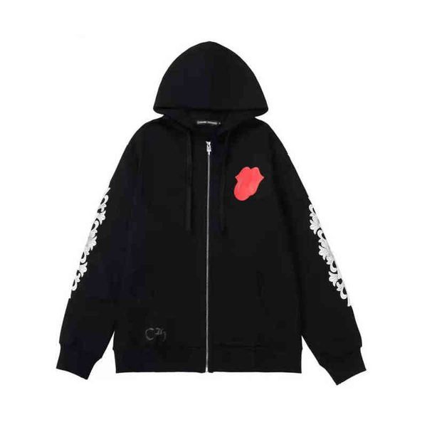 

luxury classic sweatshirts brand ch designer hoodie fashion men horseshoe sanskrit loose zipper jacket pullover hooded coat l30f, Black