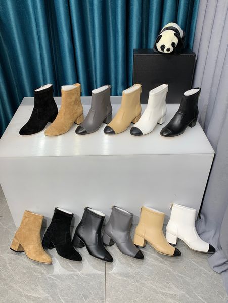 

10a 2022 autumn and winter zipper boots rhombus lace-up short boots small fragrant leather thick bottom belt box, Black