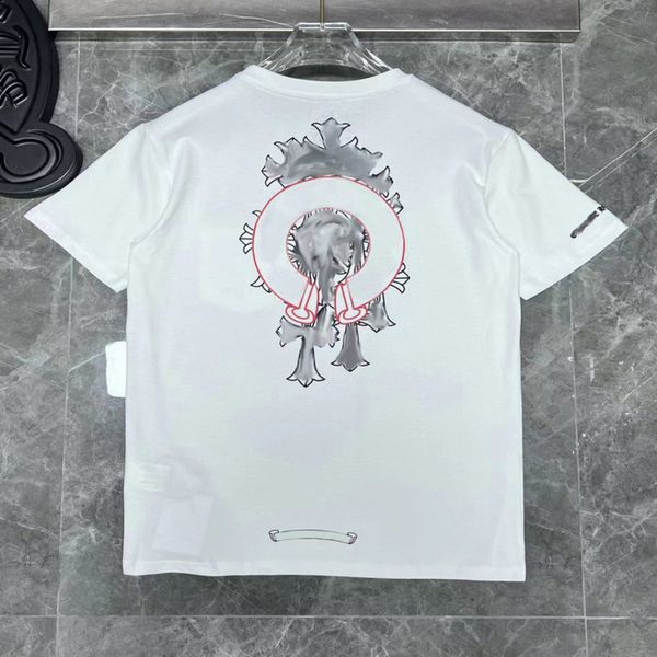 

t-shirt luxury summer mens t shirts fashion ch brand man tees sanskrit letter horseshoe flower cross short sleeve designer tshirts hip hop e, White;black