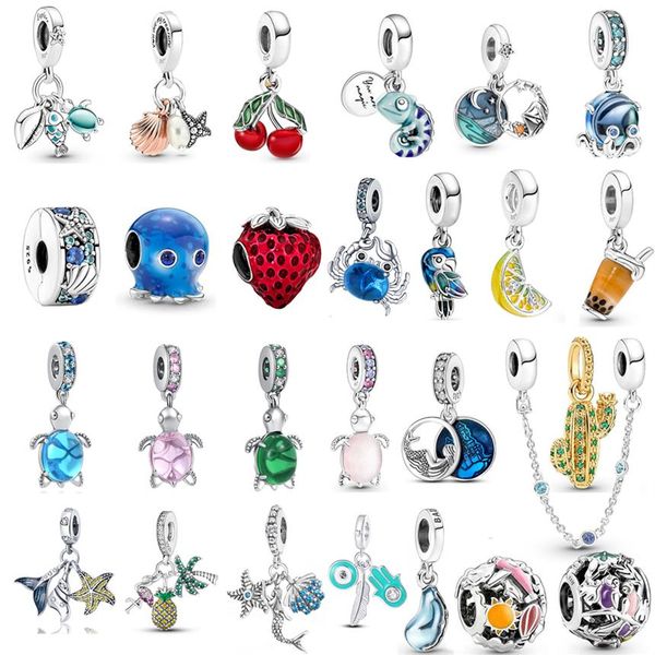 

925 sterling silver dangle charm new original silver color ocean series turtle ocs crab bead fit pandora charms bracelet diy jewelr2712, Black