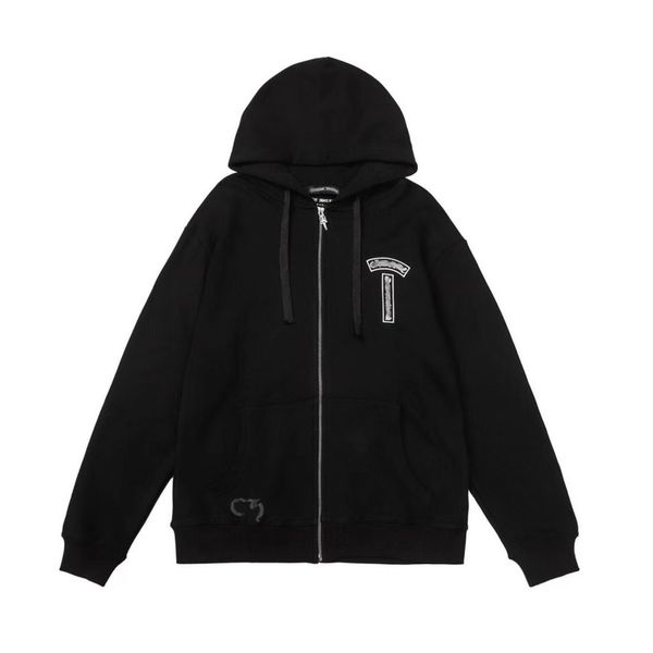 

luxury men's classic sweatshirts brand ch designer hoodie fashion men women horseshoe sanskrit loose zipper jacket pullover hooded coa, Black