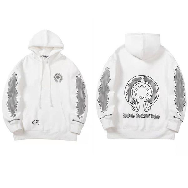 

luxury men's classic sweatshirts brand ch designer hoodie fashion men women horseshoe sanskrit loose zipper jacket pullover hooded coa, Black