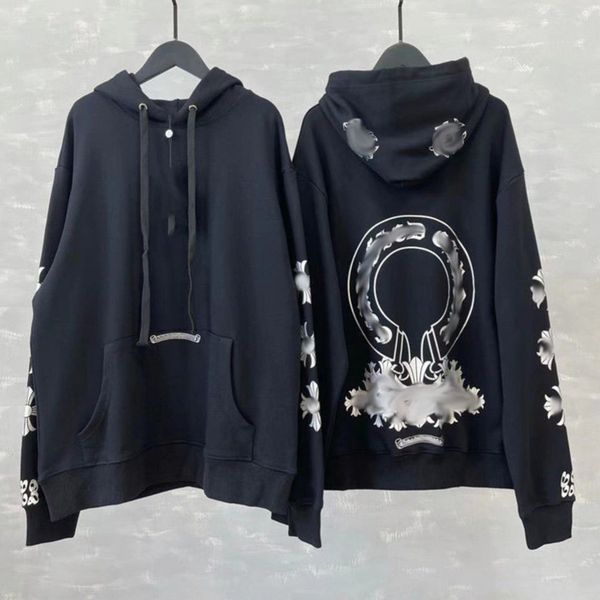 

luxury classic men's sweatshirts brand ch designer hoodie fashion men women horseshoe sanskrit loose zipper jacket pullover hooded coa, Black