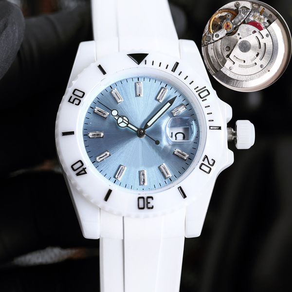 

9 types white ceramic case luxury sub watch clean factory men automatic light blue dial eta3135 rubber strap swimming wristwatches sapphire, Slivery;brown
