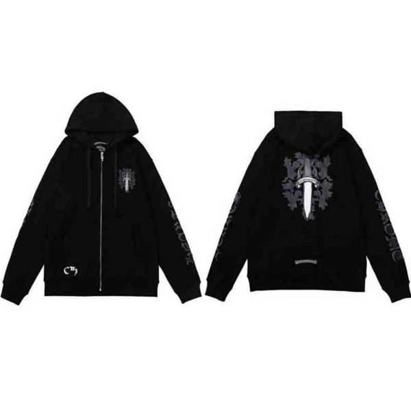 

men's luxury classic sweatshirts ch fashion hoodies men woman designer horseshoe sanskrit cross pullover hooded zipper sweater loose ja, Black