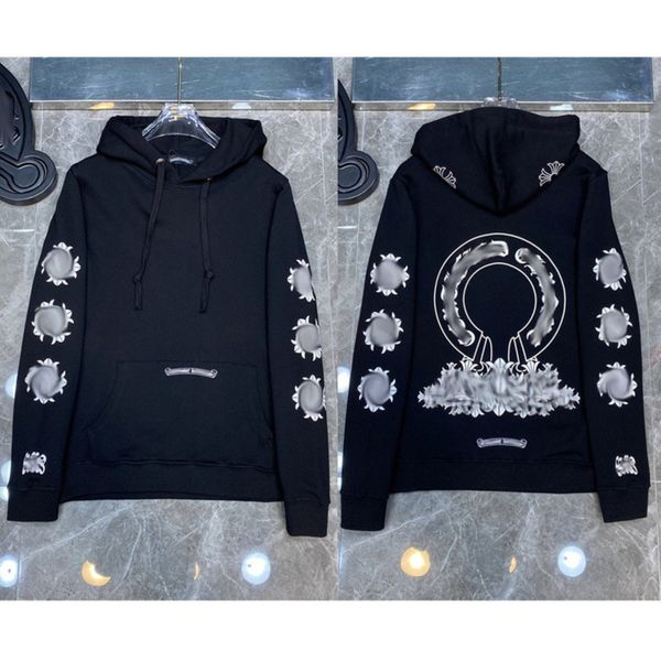 

classic luxury men's sweatshirts fashion hoodies men woman designer horseshoe sanskrit cross pullover hooded zipper sweater loose jacke, Black