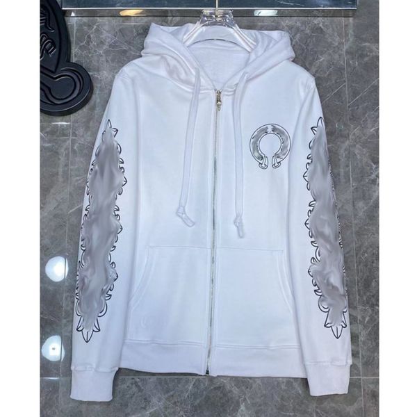 

luxury men's fashion sweatshirts classic ch brand hoodie loose zipper jacket pullover hooded designer horseshoe sanskrit coat women sw, Black