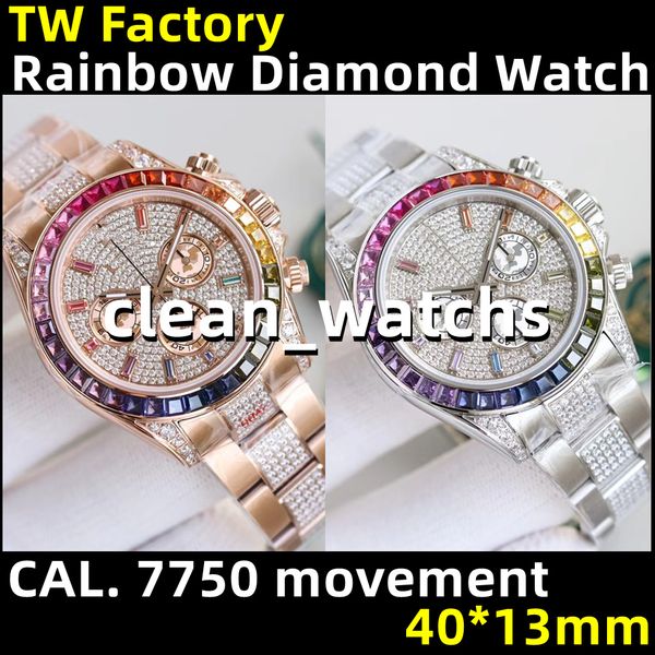 

tw rainbow diamond watches for mens designer watch 40--13mm 7750 fully automatic mechanical movements waterproof timing function