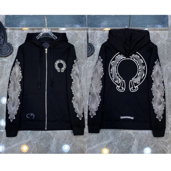 

fashion men's luxury sweatshirts classic ch brand hoodie hooded designer horseshoe sanskrit loose zipper jacket pullover coat women sw, Black