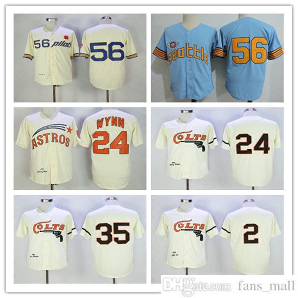 

1964 men baseball colts retro nellie fox jimmy wynn joe morgan jersey cream blue 1969 seattle pilots jim bouton retired shirt full stitched, Blue;black