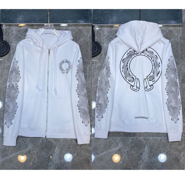

men's luxury classic sweatshirts brand ch designer hoodie fashion men women horseshoe sanskrit loose zipper jacket pullover hooded coa, Black