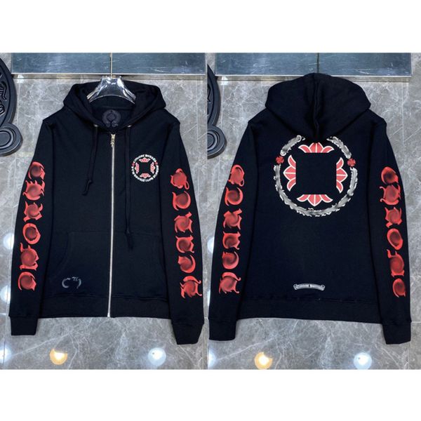 

luxury men's fashion sweatshirts classic ch brand hoodie hooded horseshoe sanskrit loose zipper jacket pullover coat women sweatshirt, Black