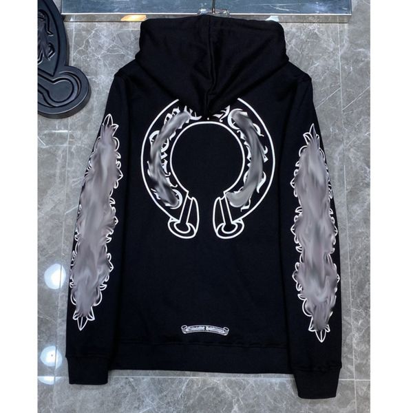 

men's luxury classic sweatshirts brand ch designer hoodie fashion men women horseshoe sanskrit loose zipper jacket pullover hooded coa, Black