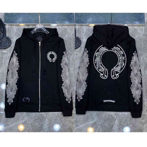 

fashion men's luxury sweatshirts classic brand hoodie hooded designer horseshoe sanskrit loose zipper jacket pullover coat women sweat, Black