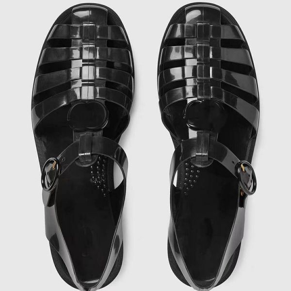 

slippers european and american fashion brand slippers summer new men and women's flat bottomed beach shoes candy colored slippers, Black