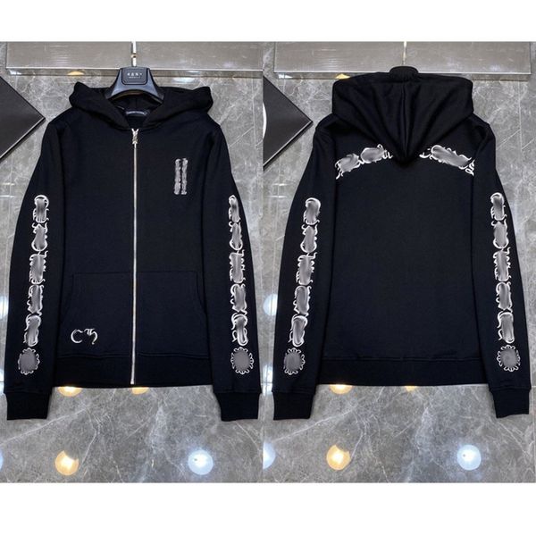 

men's fashion luxury sweatshirts classic brand ch zipper hoodies women men loose pullover hooded designer horseshoe hoodie sweater jack, Black