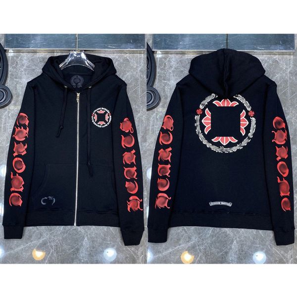 

men's luxury fashion sweatshirts classic brand ch zipper hoodies women men loose pullover hooded designer horseshoe hoodie sweater jack, Black