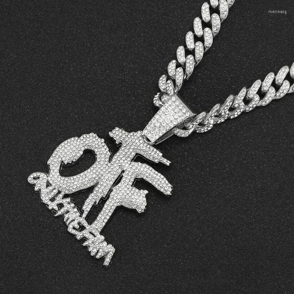 

fashion designer off w pendant necklaces hip hop iced out cuban chains bling diamond letter rhinestone pendants mens necklace gold chain cha, Silver