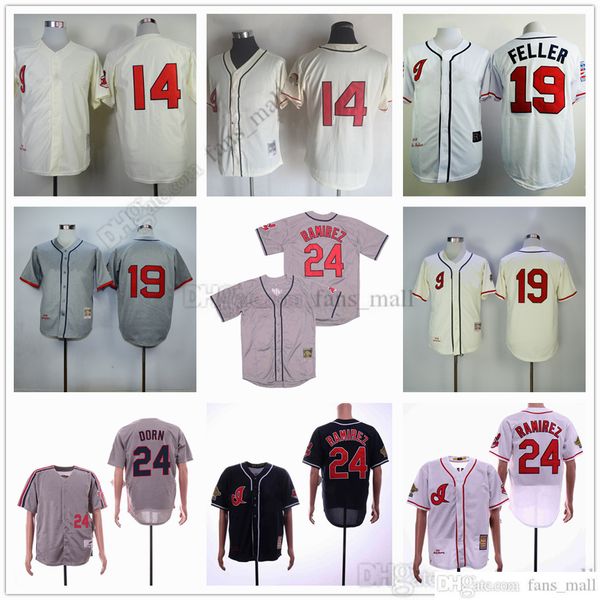 

man mitchell and ness baseball jersey vintage 24 manny ramirez jersey 19 bob feller 14 larry doby stitched breathable sport sale man, Blue;black