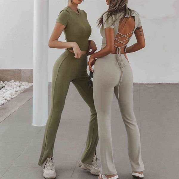 

women's tracksuits casual clothing sets women crop fashion high waist wide leg pants two-piece suit summer new round neck slim sports s, Gray