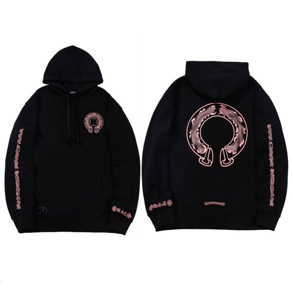 

classic luxury men's sweatshirts ch brand fashion hoodies men woman horseshoe sanskrit cross pullover hooded zipper sweater loose jacke, Black