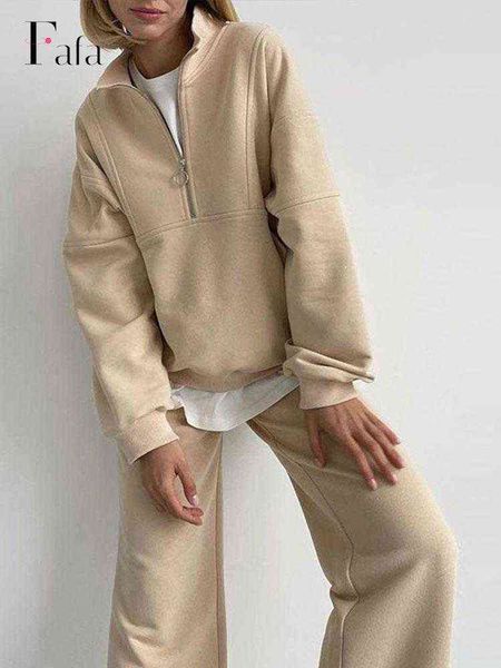 

women's tracksuits casual half zipper collar loose two piece sets women 2022 autumn winter pullovers and wide leg pants solid matching, Gray