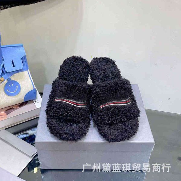 

and slippers autumn winter fashion show lambs wool round head open toe one-sided high heels thin simple slippers mw2b dj63, Black