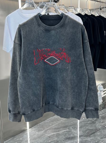 

men's hoodie sweater loose fashion round neck long sleeve pullover letter embroidery vintage distressed cotton jacket, Black