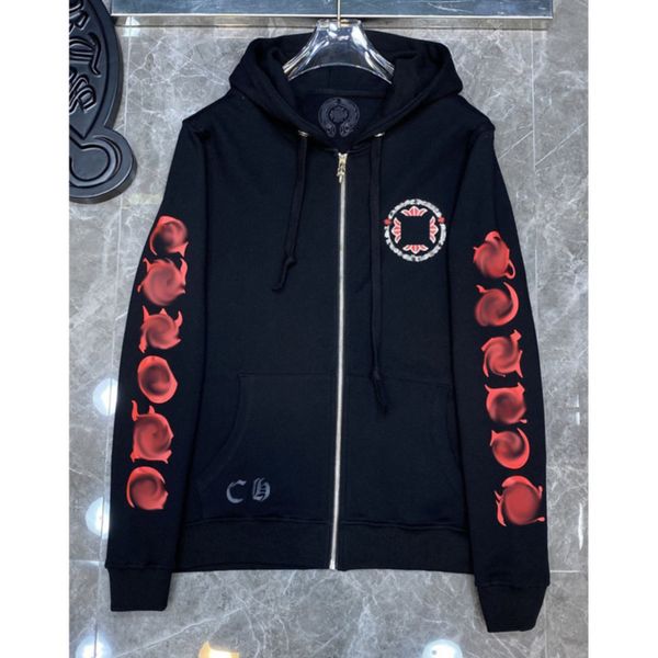 

men's fashion luxury sweatshirts classic ch brand hoodie loose zipper jacket pullover hooded designer horseshoe sanskrit coat women sw, Black