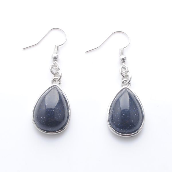 

women dangle & chandelier earrings natural blue sand gem stone teardrop bead reiki healing earrings bohemian jewelry r3174, Silver